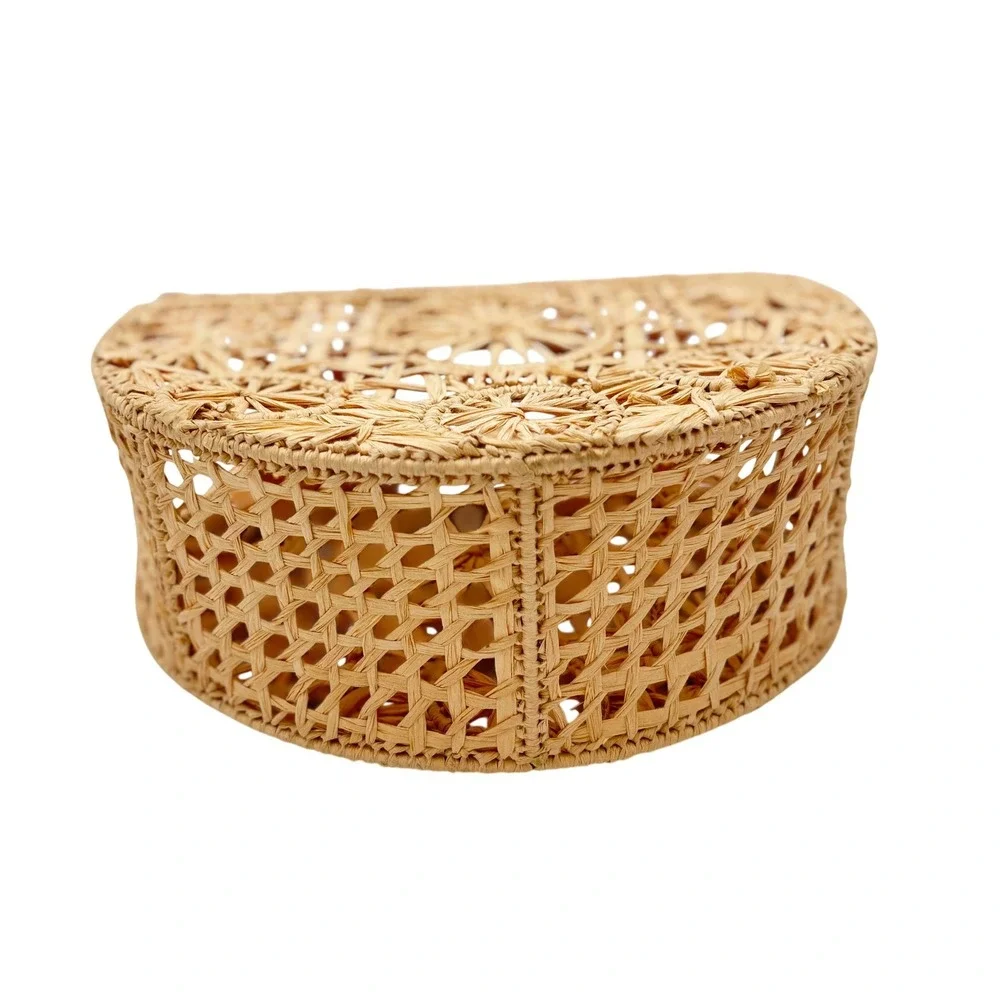 Good Hart Straw Tote Bag Natural Tan Sunburst Open Weave Top Handle Handbag